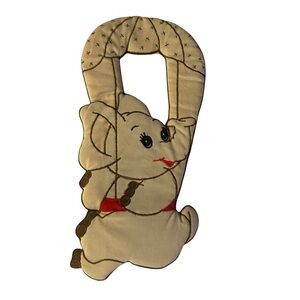 Vintage rare quilted fabric elephant door hanger art decor cotton